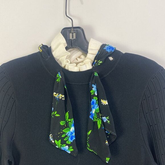 Sandro Blk Knit Hi Neck W Floral Scarf - Picture 4 of 15
